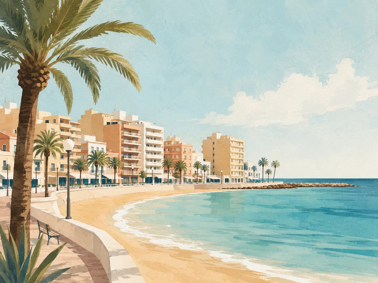 Playa del Cura ved strandpromenaden i Torrevieja