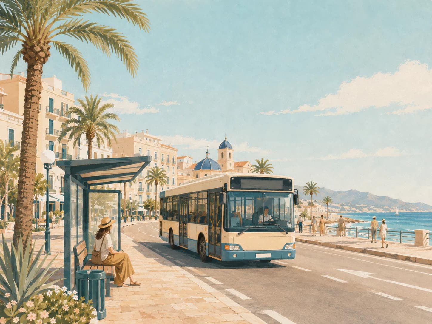 Torreviejas promenade og byområde som betjenes av lokalbuss