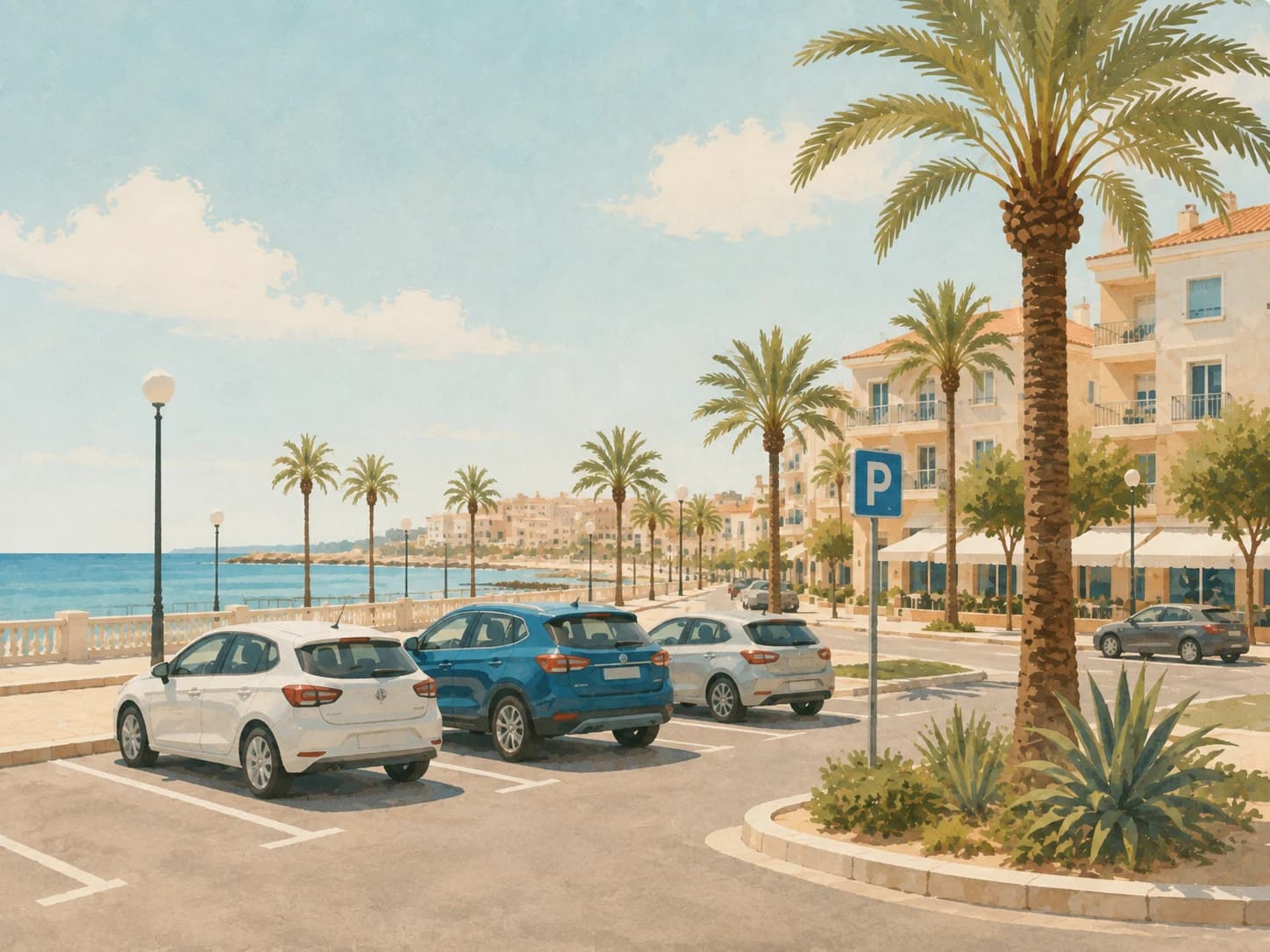 Zona urbana y costa central de Torrevieja cerca de áreas de aparcamiento